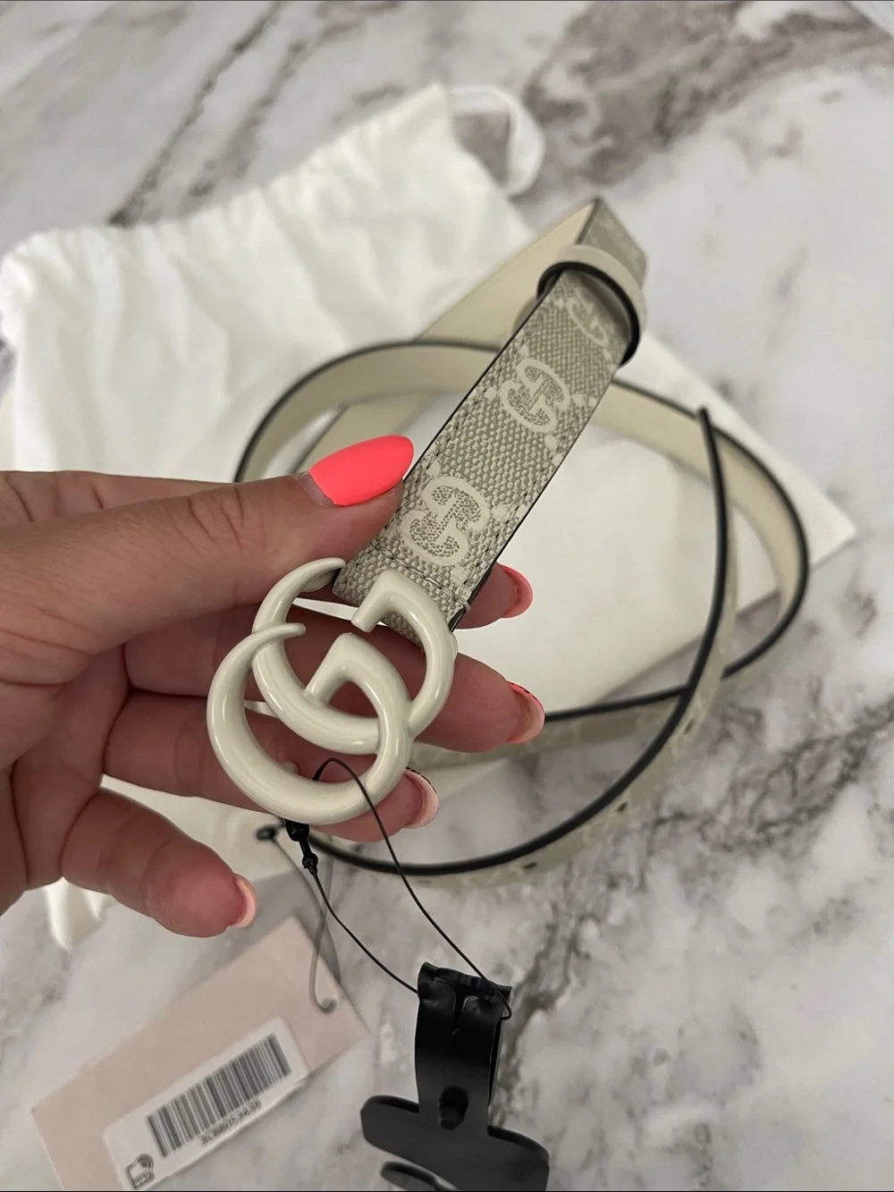 Gucci Beige GG Logo Leather Belt with Silver Double G Buckle